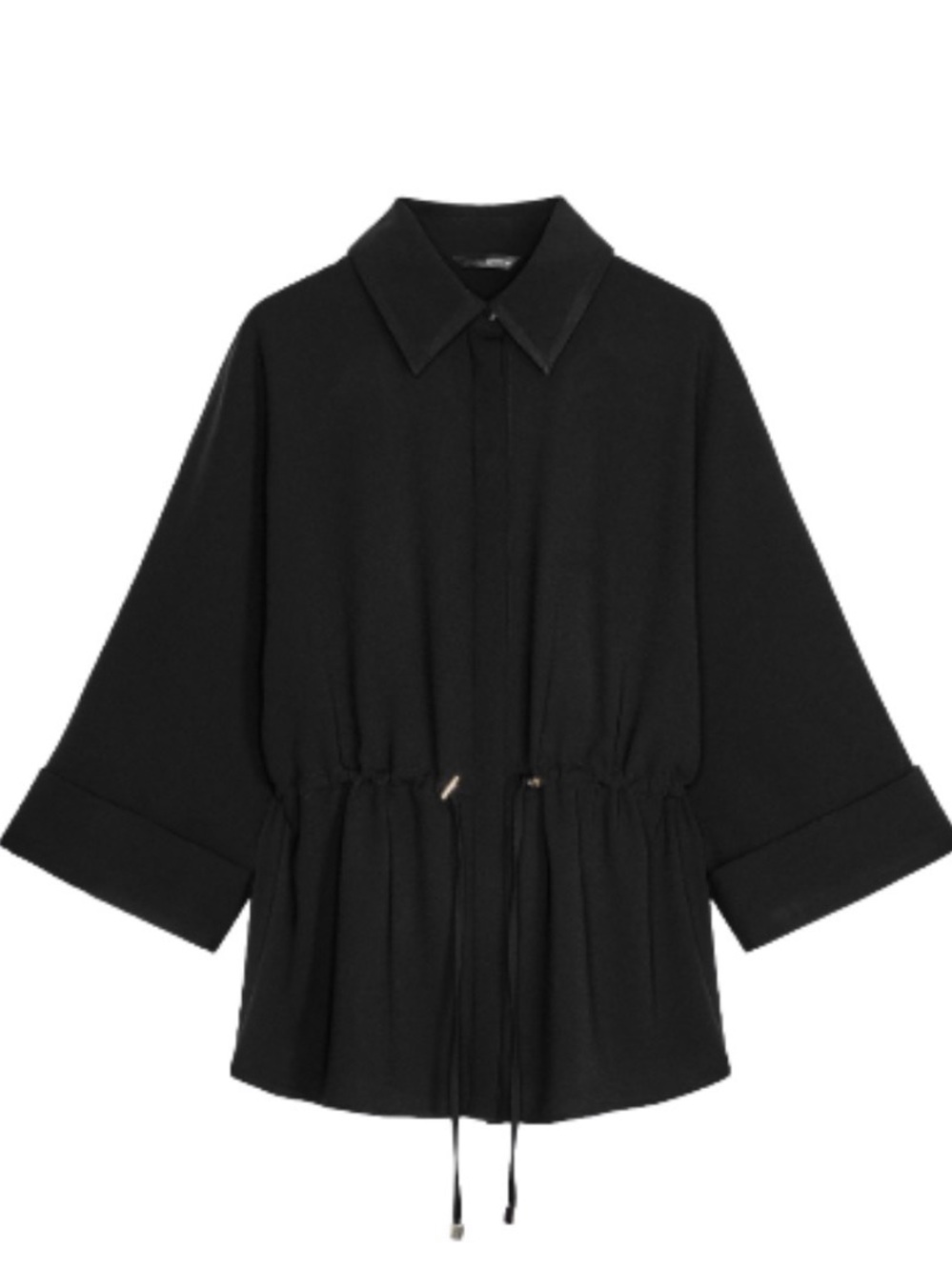 Zara Gathered Kimono Shirt Jacket Black M